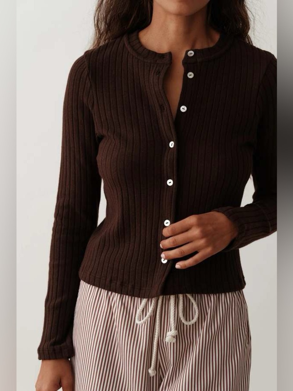 Donni Sweater Rib Cardigan in Espresso, Size XS